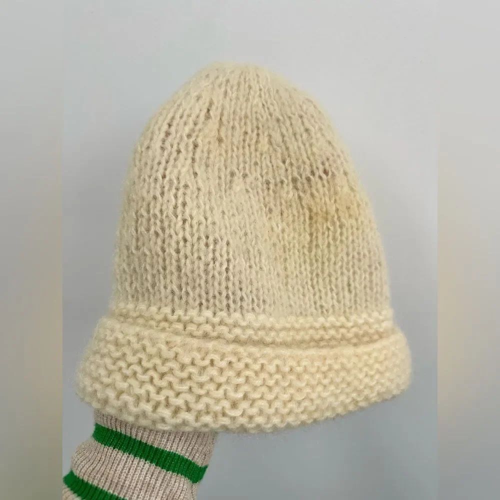 Vintage Cream 100% Wool Beanie Hat